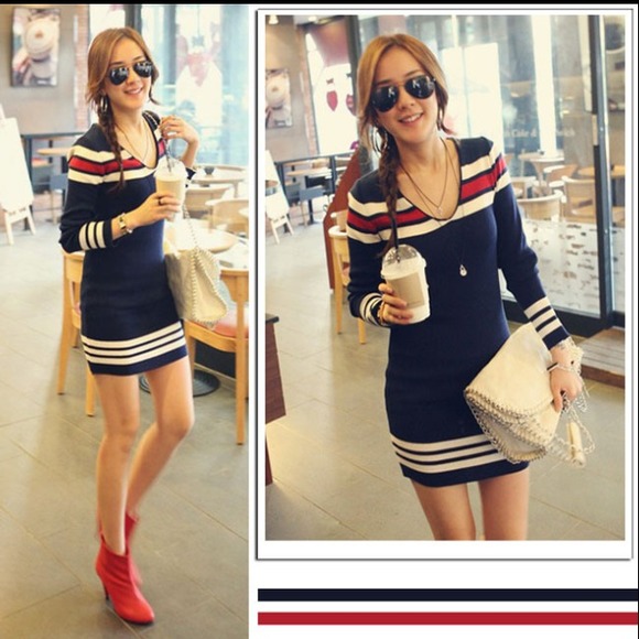 Striped v neck long sweater