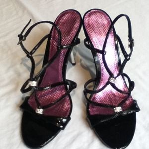 Black patent strappy high heels