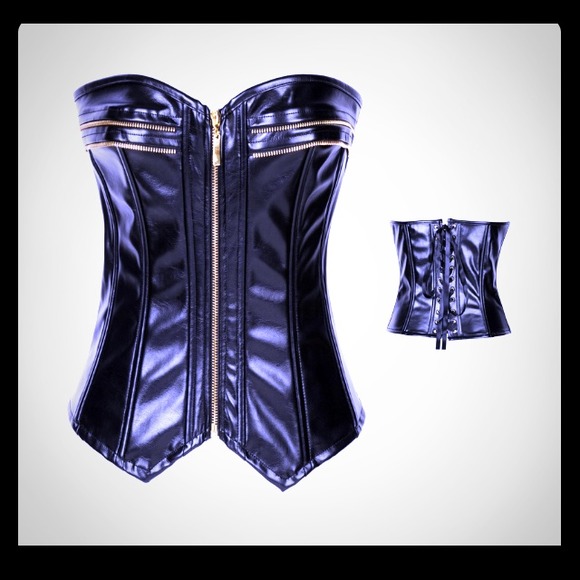 Leather gold zipper corset bustier