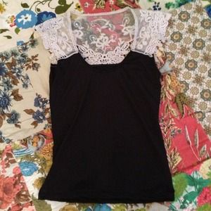 black poly top, beautiful lace back