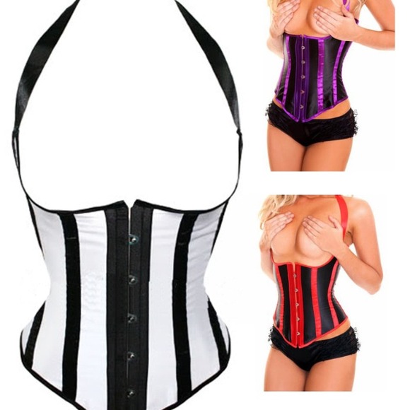 Black/white, black/red, black/purple bustier