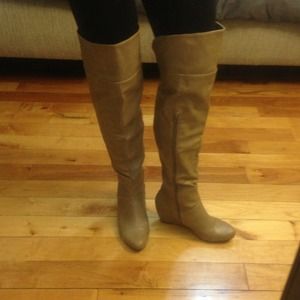 8.5 SEXY over the knee lt brown fake leather boots