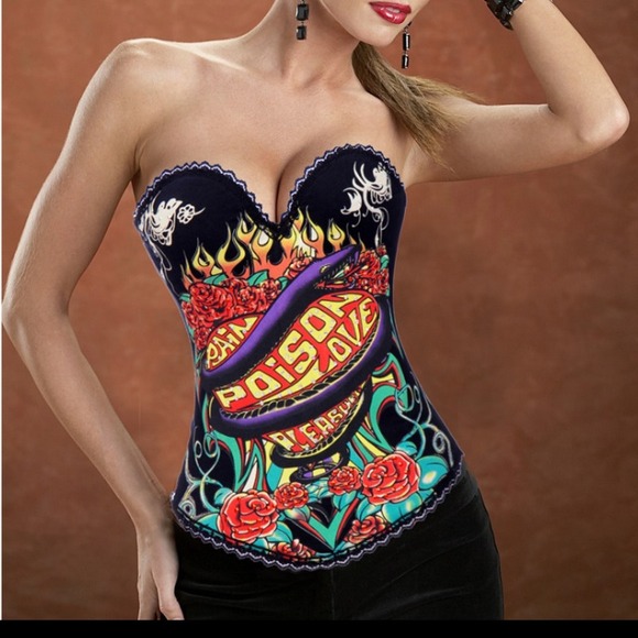 Tattooed women corset bustier.