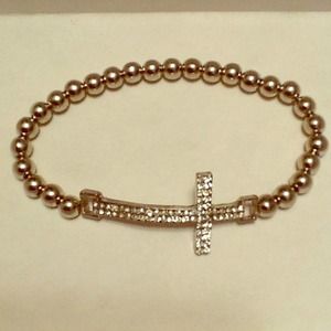 Silver Stretch Bracelet with Rhinestone Cross