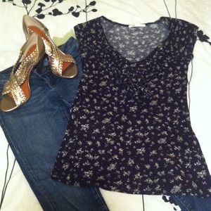 Flower print top with ruffle detail