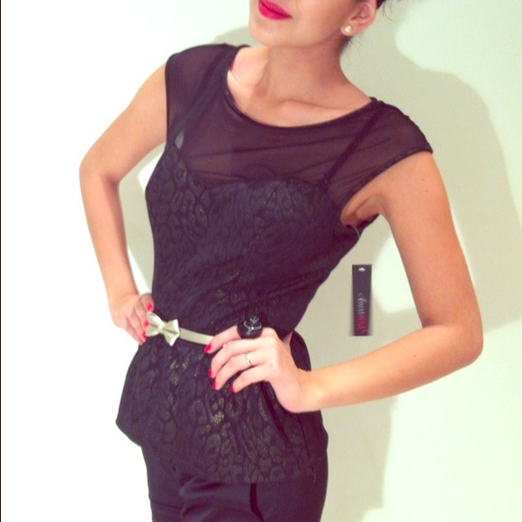 Tops - HOLD Peplum Top with Subtle Gold animal Print S