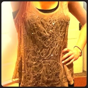 Sheer-mesh Sequin Embroidered Top