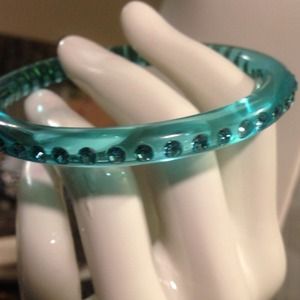 Aquamarine Translucent Bracelet w/Teal Rhinestones