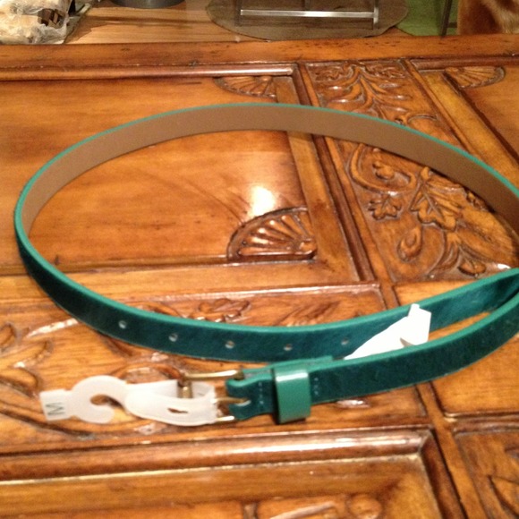 Teal skinny faux hair belt