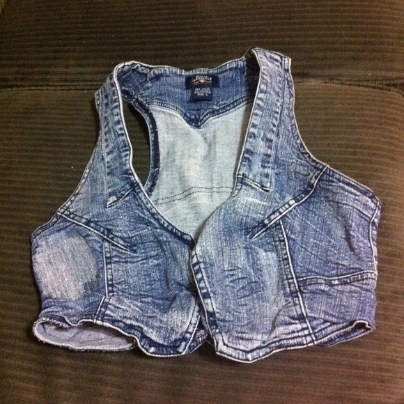 TRADED***Blue jean vest with sequin on shoulders