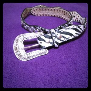Girls zebra print bedazzled belt