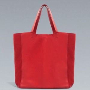 ZARA Pure Leather Red Handbag Tote