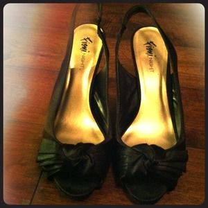 Black satin heels never worn!