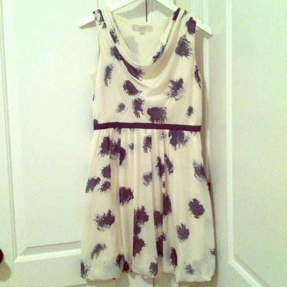 SOLD - LOFT white dress with navy print