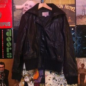 Dark Brown Faux Leather Bomber Jacket