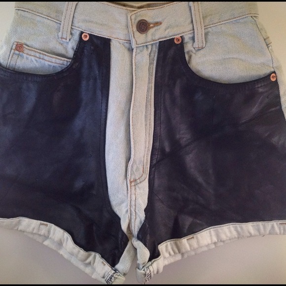 Denim Short Shorts with Leather-like Chaps