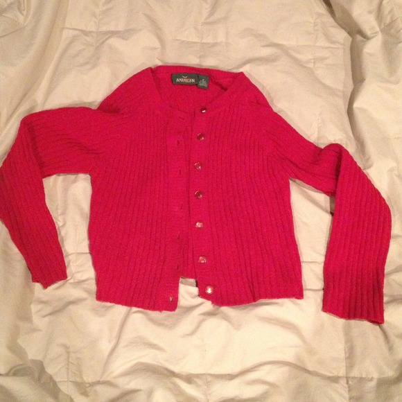 Red chenille sweater.