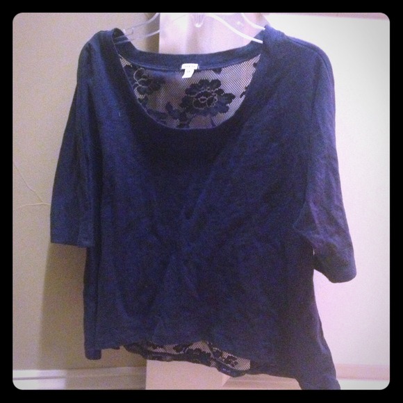Blue, lace back top.