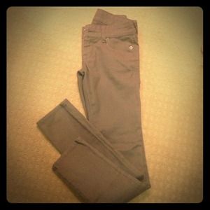 Grey straight legged pants.