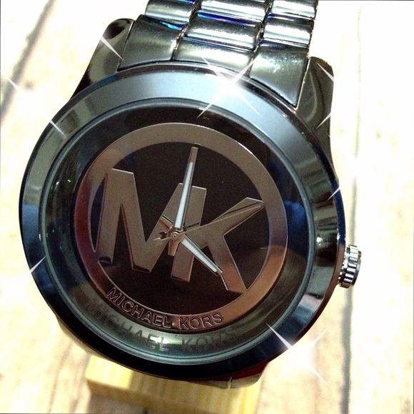 Oversized black chrome mk watch