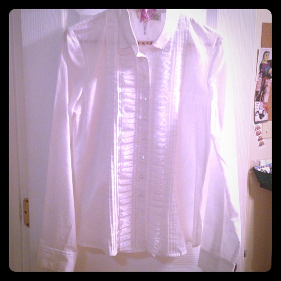 White jabot cotton blouse SZ S-M NWT