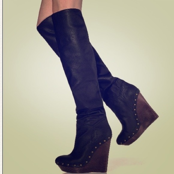 Authentic Collin Stuart Leather Wedge Boots