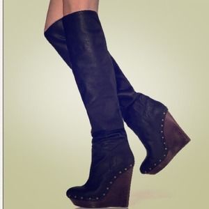 Authentic Collin Stuart Leather Wedge Boots