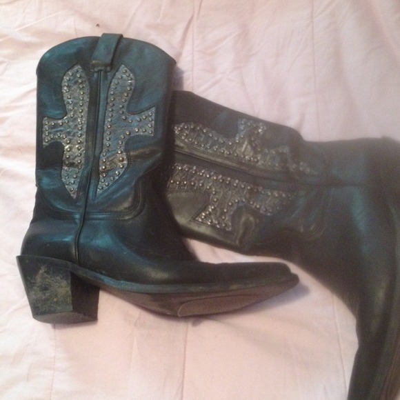 Sexy black leather boots