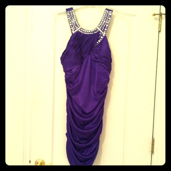Figure flattering Purple dress with beaded top