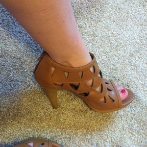 brown booty peep toe heels