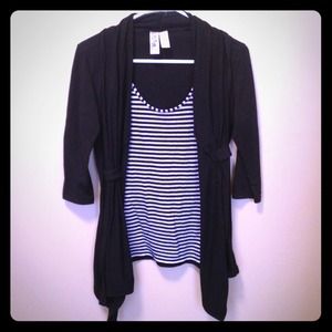 Striped shirt with attached long cardigan