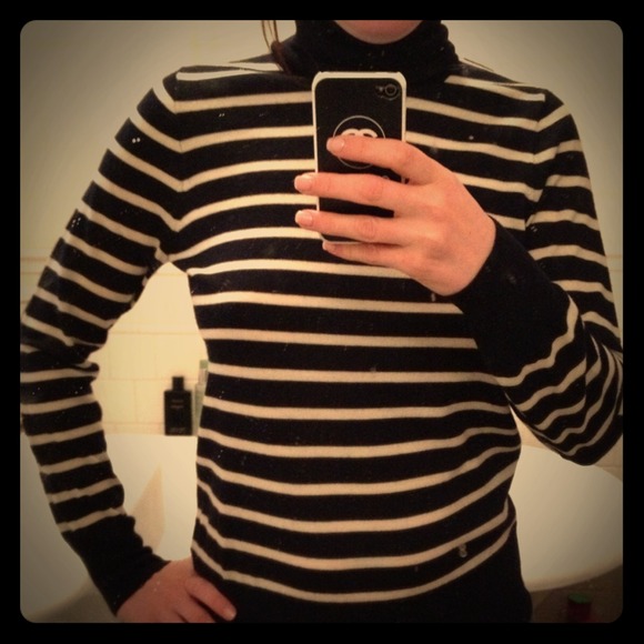 J. Crew Parisian style navy striped turtleneck - Picture 1 of 3