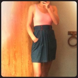 Super cute red white striped denim dress