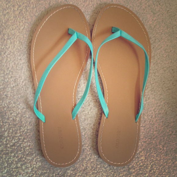 Bright mint thin strap flip flops
