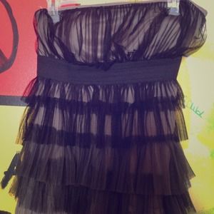 Strapless party dress.