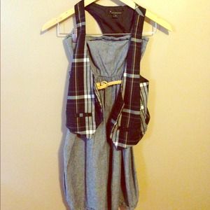 Plaid Vest with Lightweight Denim Dress