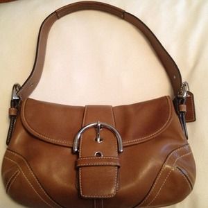 Coach all leather camel color purse w flap