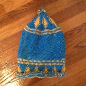 Hand knit wool hat, made in Morocco.