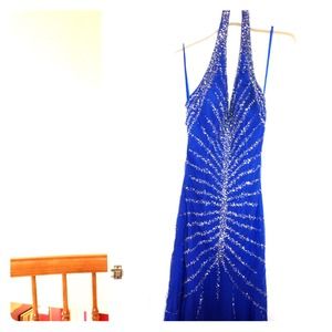 Sequin blue halter top prom dress