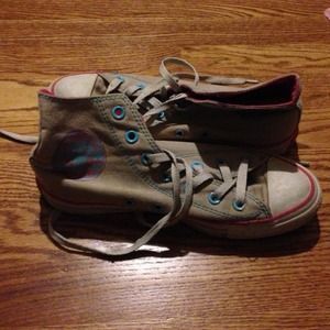 Converse Grey pink blue high tops chuck taylor 8