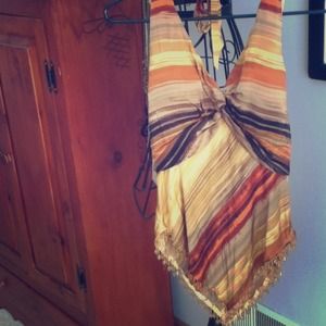 Stripped and beaded Tuscany tone halter top
