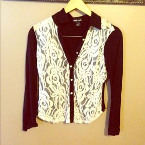 Black Blouse with Lace Sheer Front