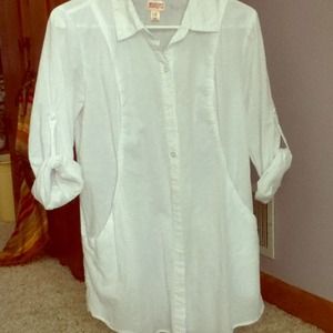 White linen button down blouse