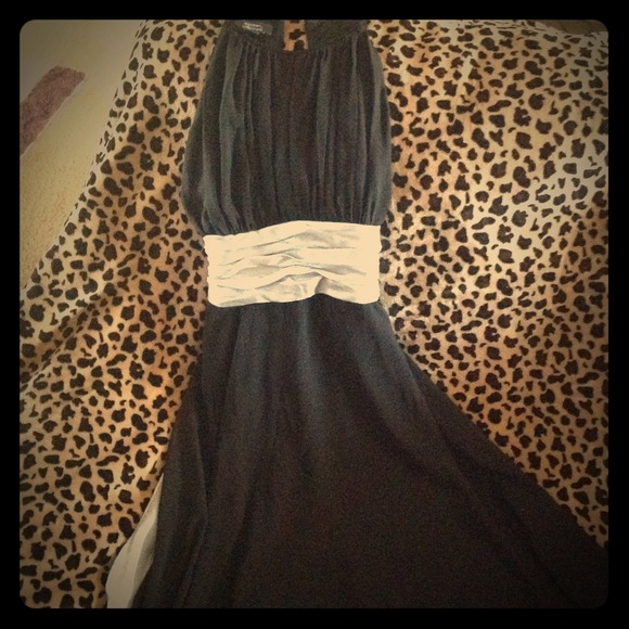 Gorgeous black chiffon dress with silver band