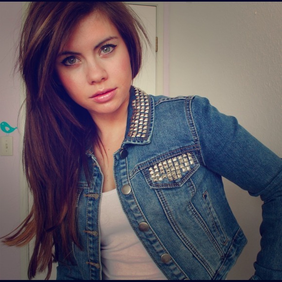 Sold! Forever 21 cropped denim studded jacket
