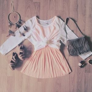 Neon dress and fringe bag
