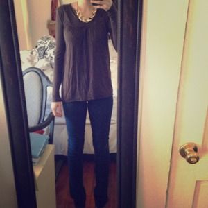 Michael Stars Basic Brown Long Sleeve Vneck Tee