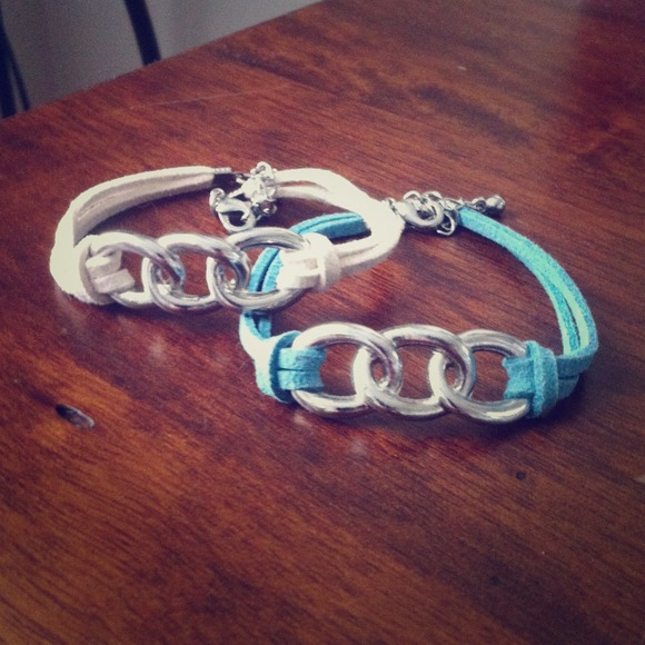 💢SOLD💢 Cream & Teal Leather Bracelets