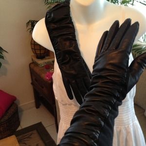 Victorian leather black long gloves