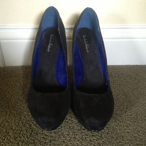 Black suede wedges. NEVER WORN